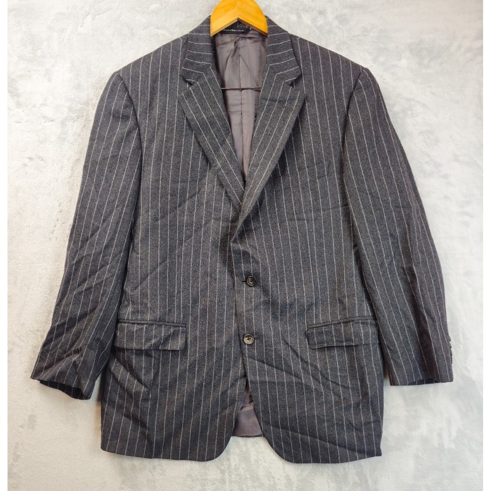 Samuelsohn Super 120's Woven Italy Surgeon Cuffs Blazer Jacket Gray Striped 44R